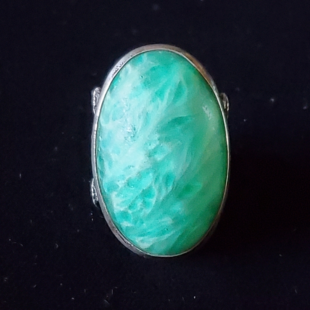 1930s Sterling and Peking Glass Pinky Ring Size 2 1/2